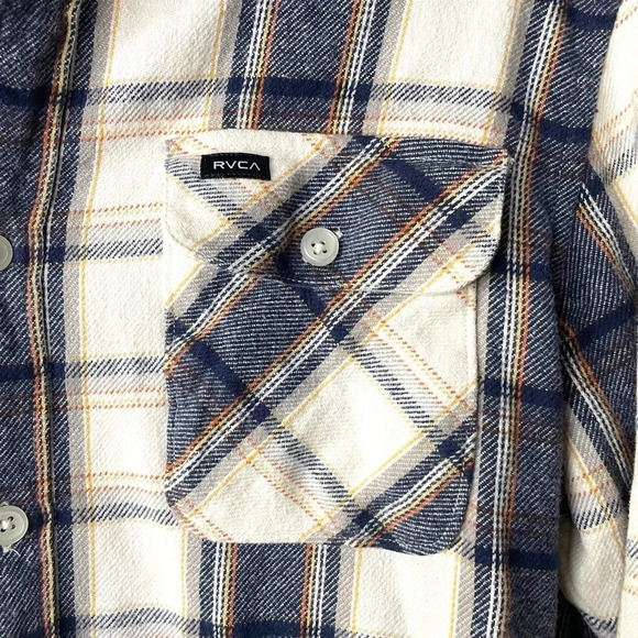 RVCA That’ll Work Flannel Oversized Long Sleeve Shirt in Blue and White Size S - Picture 8 of 15